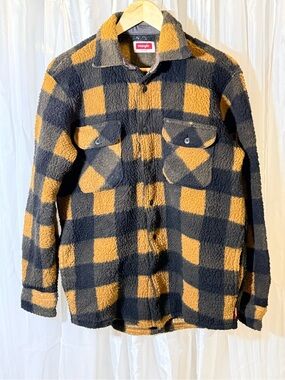Wrangler Black & Mustard Buffalo Plaid Sherpa Shacket